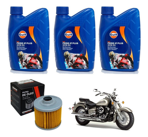 Kit Troca De Óleo Xvs 650 Dragstar Filtro Óleo Gulf 20w50