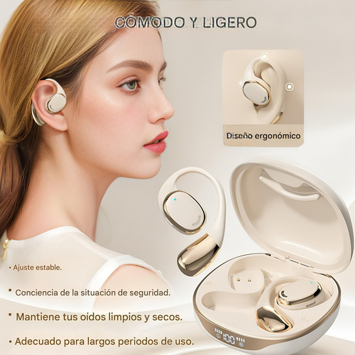 Audífonos Bluetooth Inalámbricos de Oído Abierto 30 Horas de Batería – Con Micrófono Integrado, Diadema Deportiva y Alta Fidelidad para Android, iOS y PC