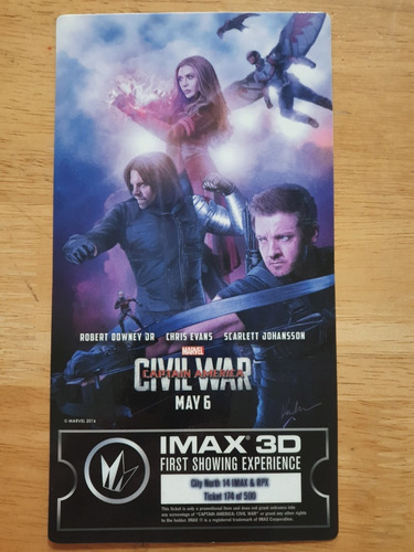 Mini Poster Imax Boleto Conmemorativo Civil War Capitán Amer