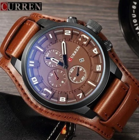 Relogio Curren 8225 Couro Bracelete E Fundo Marrom