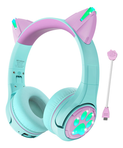 Riwbox Cf9 Cat Ear Kids Bluetooth Heads With Led Light Up,s.