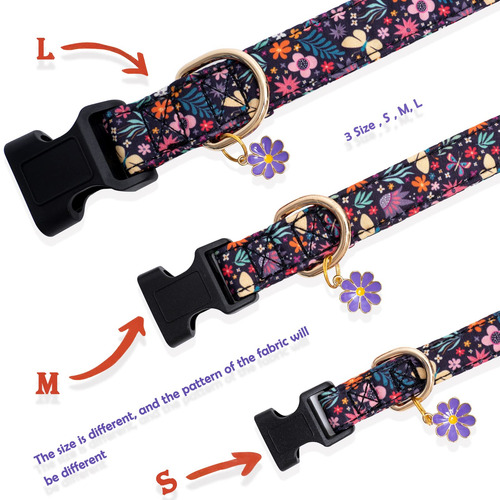 Collar De Perro Con Diseño De Flores Moradas Y Tamaño L