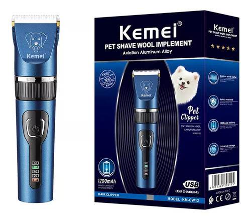 Cortadora de pelo para mascotas Kemei KM-CW12 color azul con negro 127V