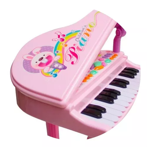 Piano Musical Infantil Microfone Banquinho Função Gravação