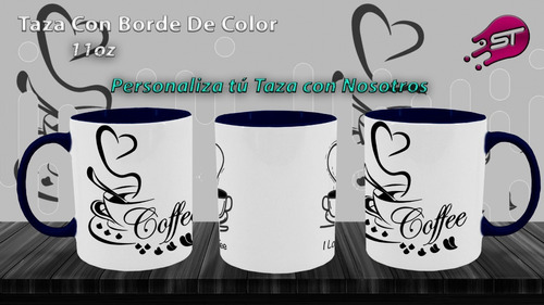 Imagen 1 de 1 de Taza Borde De Color Azul Café-004