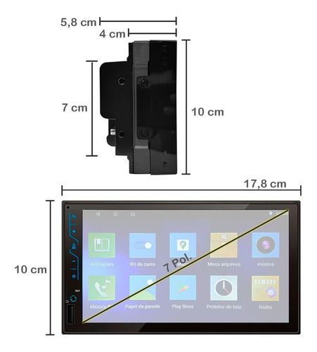 Imagem 9 de 9 de Central Multimidia H-tech Ht-6120 7pol 2din Com Android 10