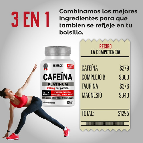 Cafeina Platinum Testrol 30 Capsulas Sabor Sin sabor