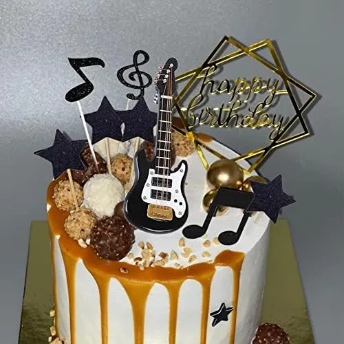 24 Pcs Adornos Para Pastel De Cumpleaños De Guitarra Modelo