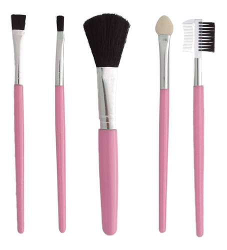 2 Kits Pincel 5 Peças Blush Sombra Sobrancelha Pó Compacto Cor Rosa