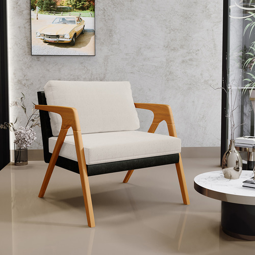 Poltrona Decorativa Pietra Couríssimo Preto Linho Cru Desenho Do Tecido Liso