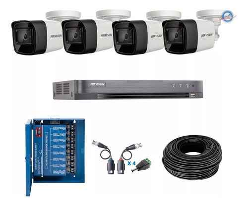 Kit 4 Camaras Hikvision 4k Dvr 8 Cch 30m Ir 8 Mpx Fuente P2p