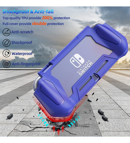 Dreamystore 3en1 el último traje de protección total, a prueba de agua, polvo y anticolisión, protector de pantalla integrado, la mejor sensación de la mano,Armour Funda Case Para Switch Lite Azul