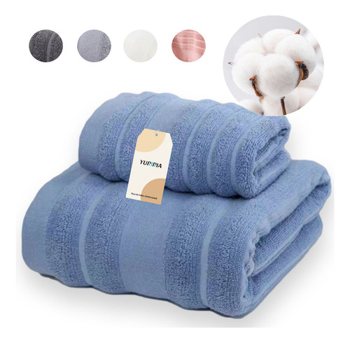 2pcs Toalla De Bano Completo De Algodón Suave 70*140+74*34 Color Azul Toallas Absorbente Tuallas Baño Toalla Para Baño Mayoreo