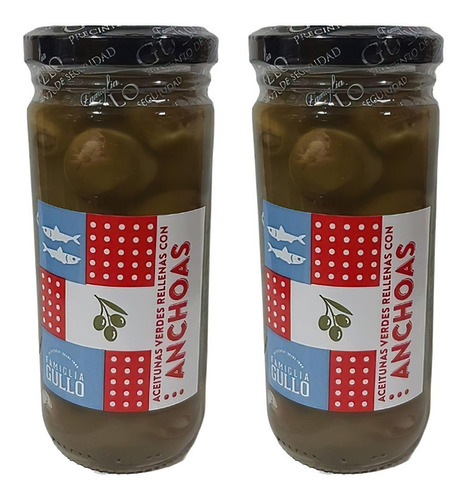 Aceitunas Verdes Rellenas Con Anchoas 200g Famiglia Gullo X2