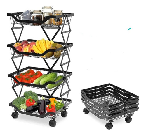 Organizador Plegable Con Ruedas Carrito Frutero 4 Niveles