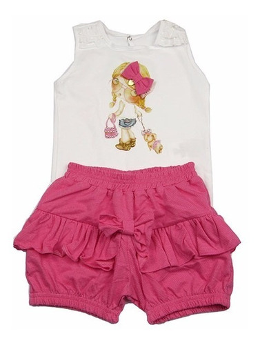 Conjunto Bebê Feminino Blusa E Short C/ Babado Zig Mundi