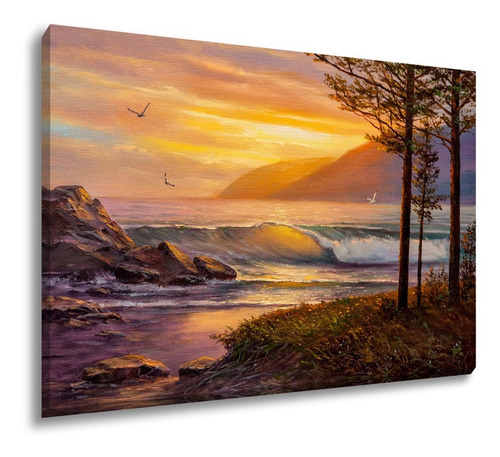 Quadro Decorativo Tela Canvas Paisagem Praia Sol Mar 120x80 Cor Paisagem 29 Cor da armação Tecido Sobre Tela