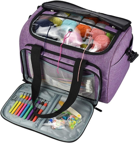 Bolso Organizador Tejido Lanas Palillos Y Crochet Grande