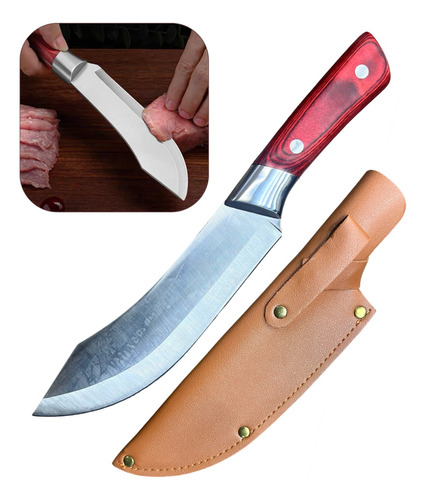 Cuchillo Carnicero Desollador De Hoja Curva Rígida Con Funda