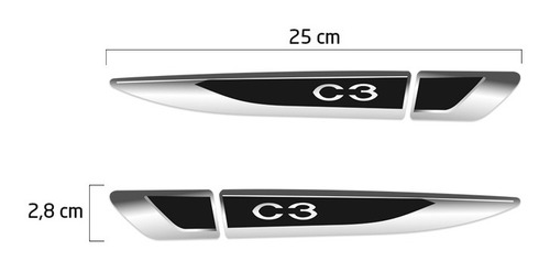 Adesivo Aplique Lateral Citroën C3 Emblema Resinado - Par