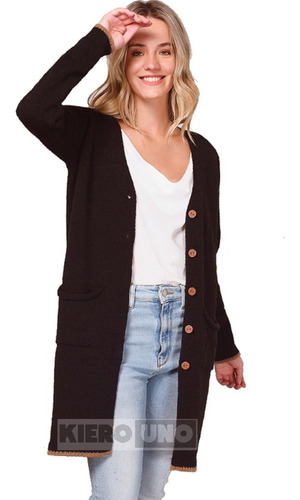 Imagen 1 de 8 de Cárdigan Mujer Sweater Saco Con Bolsillos Botones Kierouno