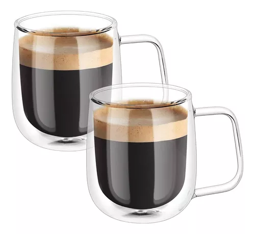 Set 2 Tazas Vidrio Doble Pared Grandes 450ml Café Té Mug