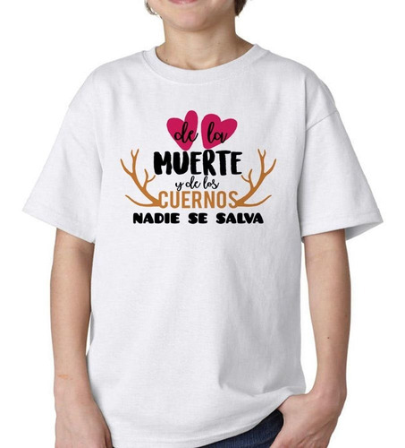 Remera De Niño Frase De Muerte Y Cuernos Nadie Se Salva