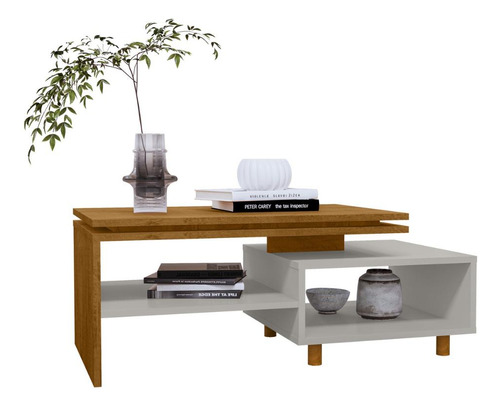 Mesa De Centro Com Nichos E Pés 90cm Multimóveis Cr45279 Cor Naturalle/Off White