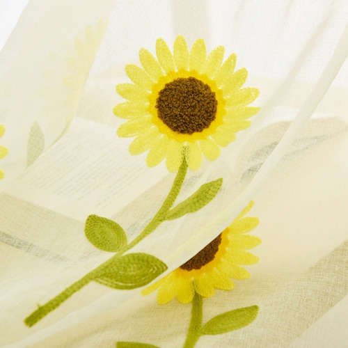 Cortinas De Cocina Con Girasol Bordado 2 Piezas