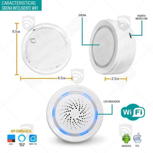 Wifi 3 En Uno Alarma Sirena Inteligente Temperatura Humedad Alexa Google Alerta Seguridad Via App Celular Negocio Casa