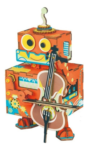 Caja Musical Violinista Robotime Amd53 Armable Madera Bloque