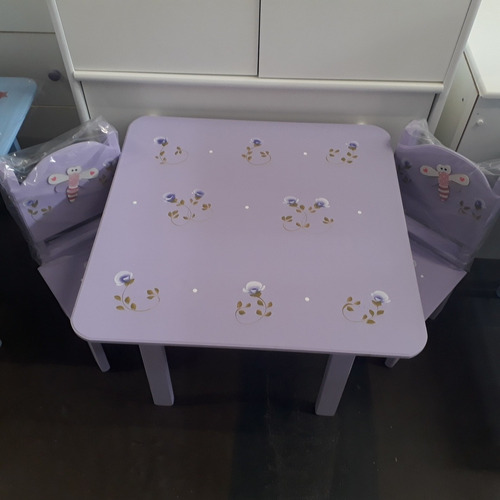 Juego De Mesa Y 2 Sillas Infantil Pintada Decorada