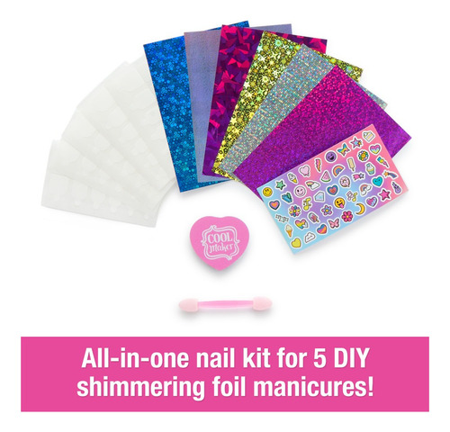Kit De Uñas Metalizadas Go Glam De Cool Maker Con 6 Hojas De Películas Con Brillo Y Calcomanías Para Uñas Para Crear 5 Manicuras Distintas, Juguetes De Manualidades Para Niñas A Partir De 7 Años