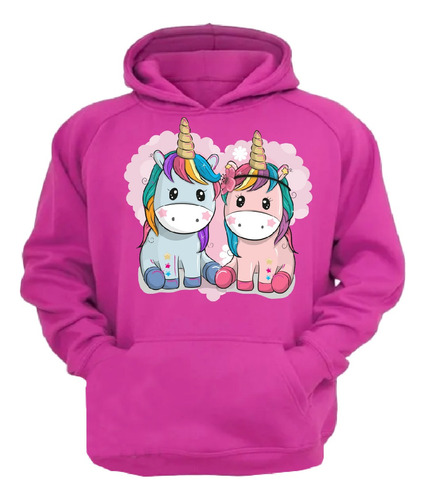 Polerón Canguro Algodón Niñas Unicornios Kawaii