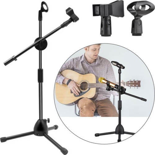 Pedestal Suporte Tripé Para Microfone Duplo Altura 40 A 90cm