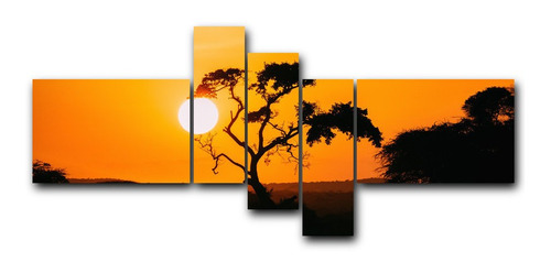 Cuadro Decorativo Canvas 5pz 120x50 Arbol Al Amanecer