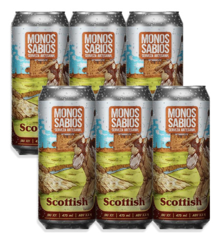 Cerveza Monos Sabios Roja Scottish Lata 473ml Pack X6u