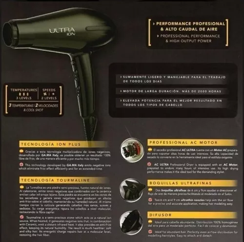 GAMA secador de cabello Ultra Ion 2200W - Tomassa