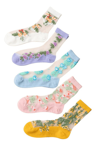 4 Pares De Calcetines De Malla Transparente Con Estampado