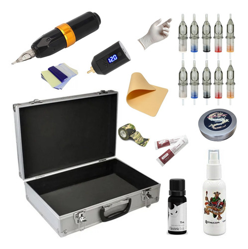 Kit Tatuagem Pen Sem Fio Profissional Completo + Maleta