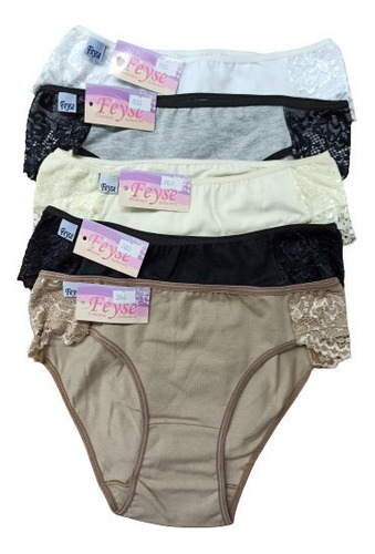 Pack X6 Bombacha De Algodón Lycra Con Puntilla A Los Lados