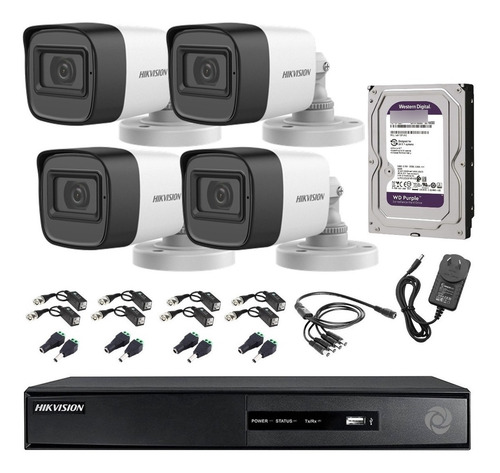 Imagen 1 de 10 de Kit Seguridad Dvr 4ch Hikvision 4k + 4 Camaras 5mp + Disco