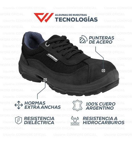 Imagen 8 de 10 de Calzado Conwork 105za Nobuck Negro Doble Frontura Negro
