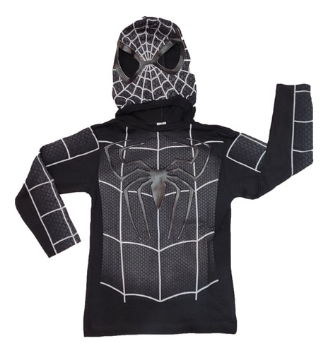 Camiseta Infantil Manga Larga C/ Capucha-mascara Spiderman  