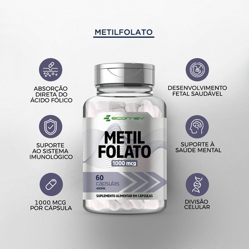 3x Metilfolato 1000mcg Ácido Fólico Forma Ativa 180cp Ecomev