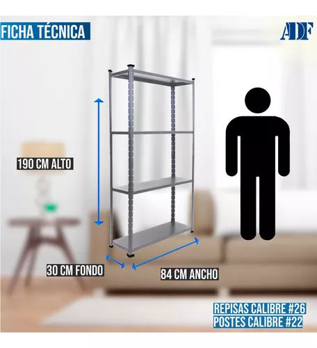 Estante Metálico Rack Organizador Adf 4 Niveles 190x84x30cm