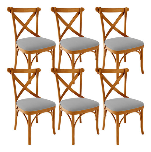 Kit 06 Cadeiras Para Sala de Jantar e Estar Living Estofada Ávila L02 Suede Cinza