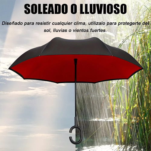 Paraguas Invertido Con Doble Refuerzo, Resistente A Vientos Y Lluvias Fuertes, Mango Ergonómico En Forma C, Paraguas Grande Reversible Libre De Escurrimientos, Color Rojo