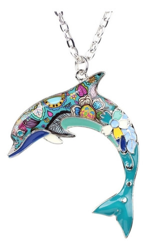 Collar Artesanal De Delfin Detalles Florales Esmaltado 