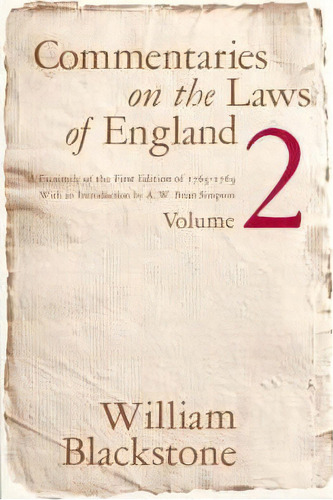 Commentaries On The Laws Of England: V.2, De Sir William Blackstone. Editorial University Chicago Press, Tapa Blanda En Inglés